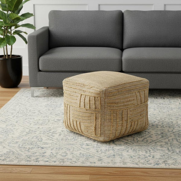 HomeRoots 18" Natural Jute Blend Cube Pouf Ottoman - Handmade, Versatile Footrest & Seat for Modern Living Spaces 551561