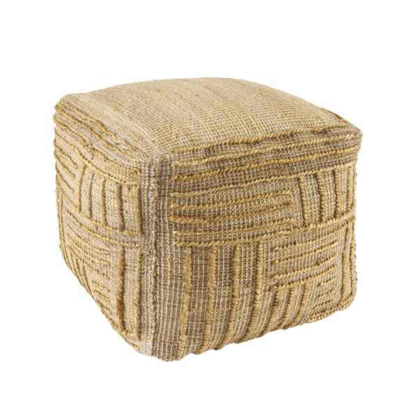 Homeroots 18" Natural Jute Blend Cube Pouf Ottoman – Stylish Striped Footrest & Chic Extra Seat For Any Room   551561