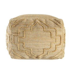 Homeroots 18" Natural Jute Blend Cube Pouf Ottoman - Stylish Quatrefoil Design For Chic Bohemian Decor   551562