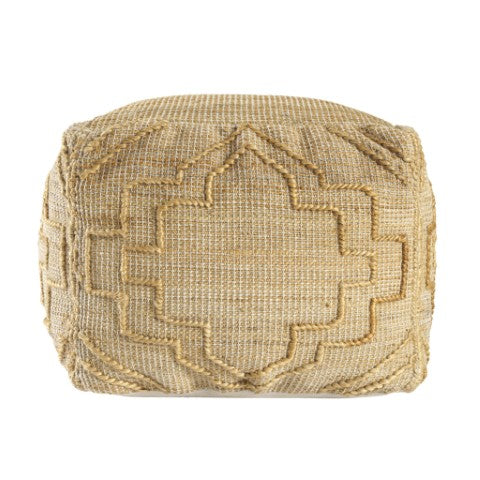 Homeroots 18" Natural Jute Blend Cube Pouf Ottoman - Stylish Quatrefoil Design For Chic Bohemian Decor   551562