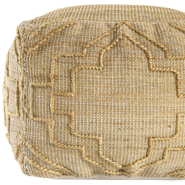 Homeroots 18" Natural Jute Blend Cube Pouf Ottoman - Stylish Quatrefoil Design For Chic Bohemian Decor   551562