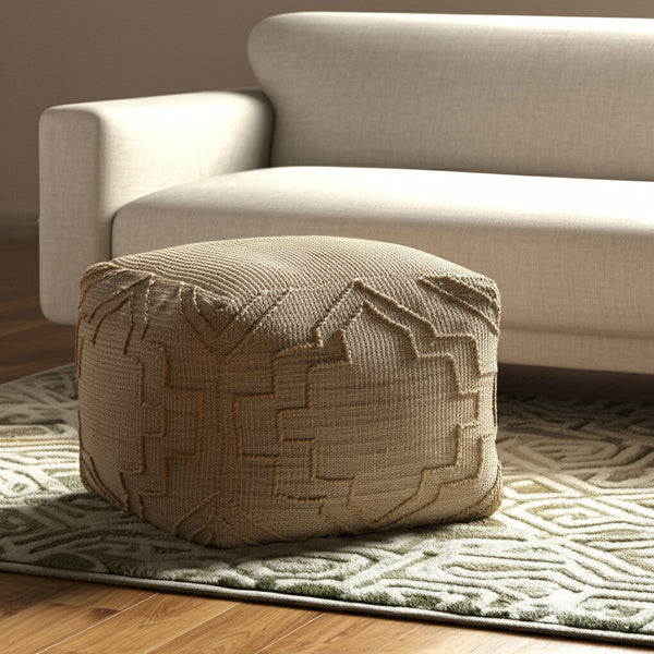 Homeroots 18" Natural Jute Blend Cube Pouf Ottoman - Stylish Quatrefoil Design For Chic Bohemian Decor   551562