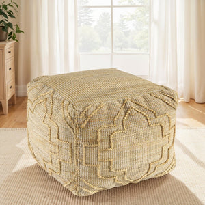 HomeRoots 18" Handcrafted Jute Blend Cube Pouf Ottoman with Quatrefoil Design for Versatile Bohemian Style 551562