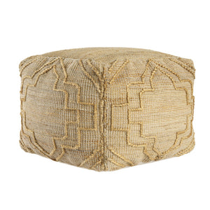 HomeRoots 18" Handcrafted Jute Blend Cube Pouf Ottoman with Quatrefoil Design for Versatile Bohemian Style 551562