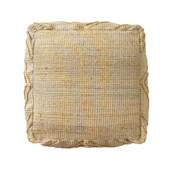 Homeroots 18" Natural Jute Blend Cube Pouf Ottoman - Stylish Quatrefoil Design For Chic Bohemian Decor   551562