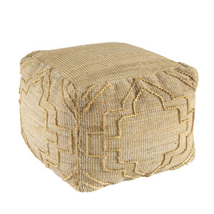Homeroots 18" Natural Jute Blend Cube Pouf Ottoman - Stylish Quatrefoil Design For Chic Bohemian Decor   551562