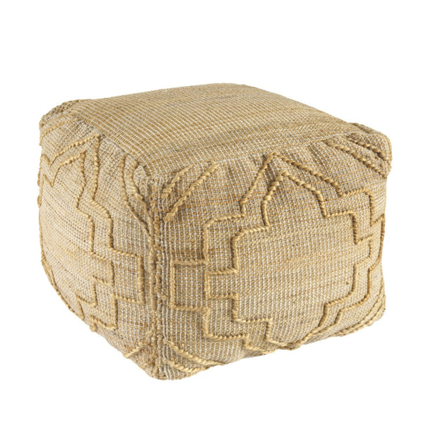 Homeroots 18" Natural Jute Blend Cube Pouf Ottoman - Stylish Quatrefoil Design For Chic Bohemian Decor   551562