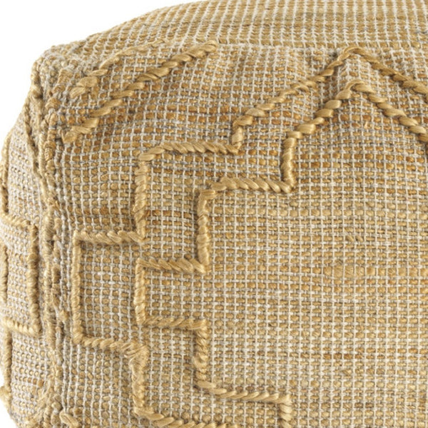 Homeroots 18" Natural Jute Blend Cube Pouf Ottoman - Stylish Quatrefoil Design For Chic Bohemian Decor   551562