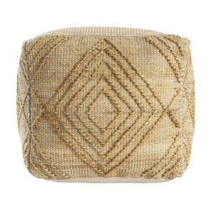 HomeRoots 18" Natural Jute Blend Cube Pouf Ottoman - Stylish Geometric Accent for Bohemian Living Spaces 551563
