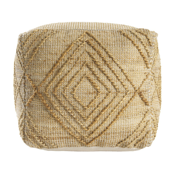 HomeRoots 18" Natural Jute Blend Cube Pouf Ottoman - Stylish Geometric Accent for Bohemian Living Spaces 551563