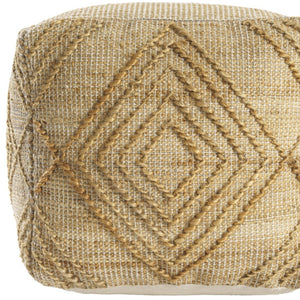 HomeRoots 18" Natural Jute Blend Cube Pouf Ottoman - Stylish Geometric Accent for Bohemian Living Spaces 551563