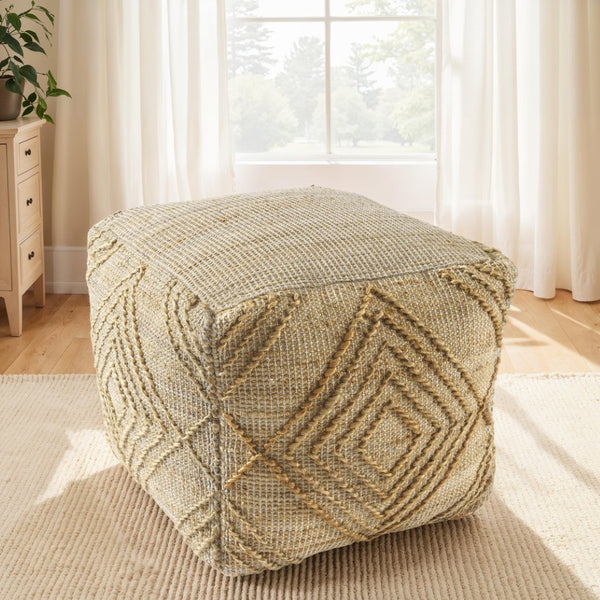 HomeRoots 18" Natural Jute Blend Cube Pouf Ottoman - Stylish Geometric Accent for Bohemian Living Spaces 551563