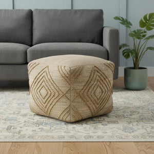 HomeRoots 18" Natural Jute Blend Cube Pouf Ottoman - Stylish Geometric Accent for Bohemian Living Spaces 551563