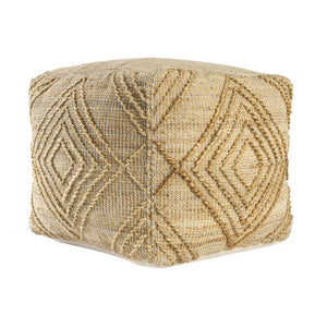 HomeRoots 18" Natural Jute Blend Cube Pouf Ottoman - Stylish Geometric Accent for Bohemian Living Spaces 551563