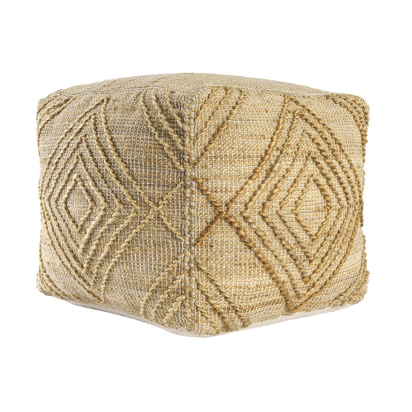 HomeRoots 18" Natural Jute Blend Cube Pouf Ottoman - Stylish Geometric Accent for Bohemian Living Spaces 551563