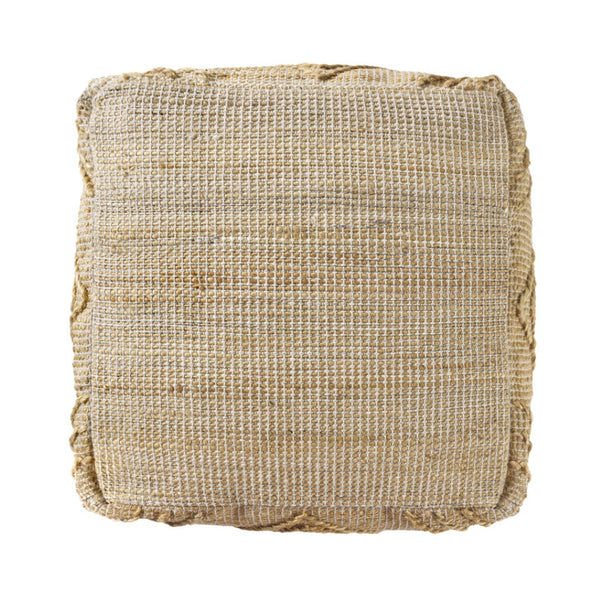 HomeRoots 18" Natural Jute Blend Cube Pouf Ottoman - Stylish Geometric Accent for Bohemian Living Spaces 551563
