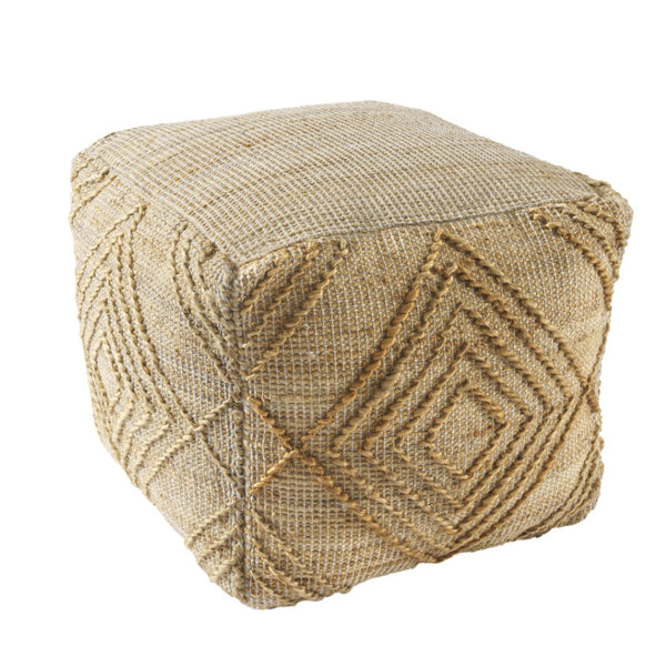 HomeRoots 18" Natural Jute Blend Cube Pouf Ottoman - Stylish Geometric Accent for Bohemian Living Spaces 551563