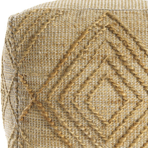 HomeRoots 18" Natural Jute Blend Cube Pouf Ottoman - Stylish Geometric Accent for Bohemian Living Spaces 551563