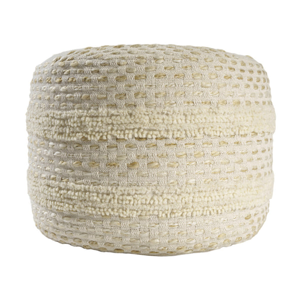 Homeroots 18" Natural And Ivory Cotton Blend Round Striped Pouf Ottoman White,Beige  551564