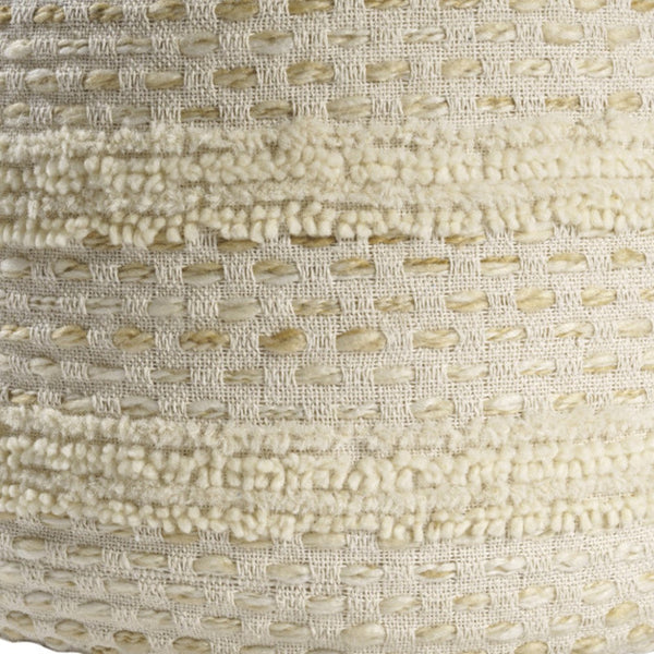 Homeroots 18" Natural And Ivory Cotton Blend Round Striped Pouf Ottoman White,Beige  551564