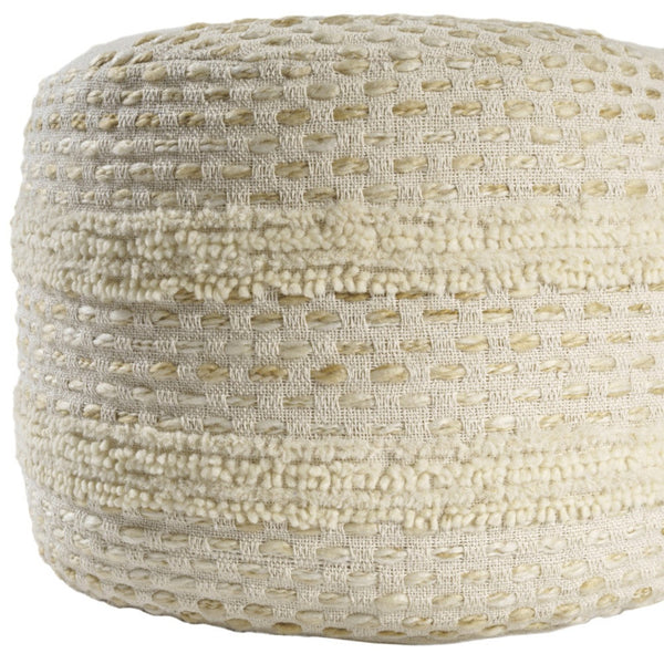 Homeroots 18" Natural And Ivory Cotton Blend Round Striped Pouf Ottoman White,Beige  551564