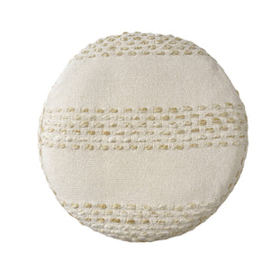 Homeroots 18" Natural And Ivory Cotton Blend Round Striped Pouf Ottoman White,Beige  551564