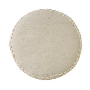 Homeroots 18" Natural And Ivory Cotton Blend Round Striped Pouf Ottoman White,Beige  551564
