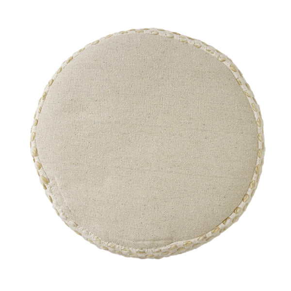 Homeroots 18" Natural And Ivory Cotton Blend Round Striped Pouf Ottoman White,Beige  551564