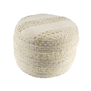 Homeroots 18" Natural And Ivory Cotton Blend Round Striped Pouf Ottoman White,Beige  551564