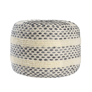 Homeroots 18" Ivory And Blue Cotton Blend Round Striped Pouf Ottoman White,Navy  551565
