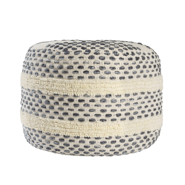 Homeroots 18" Ivory And Blue Cotton Blend Round Striped Pouf Ottoman White,Navy  551565