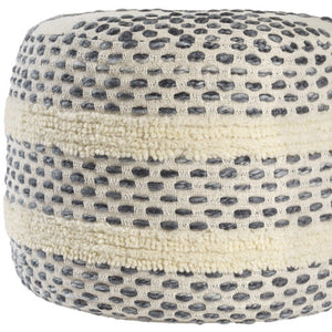 Homeroots 18" Ivory And Blue Cotton Blend Round Striped Pouf Ottoman White,Navy  551565