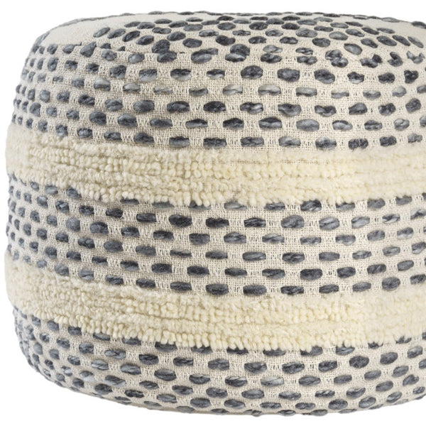 Homeroots 18" Ivory And Blue Cotton Blend Round Striped Pouf Ottoman White,Navy  551565
