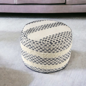 Homeroots 18" Ivory And Blue Cotton Blend Round Striped Pouf Ottoman White,Navy  551565