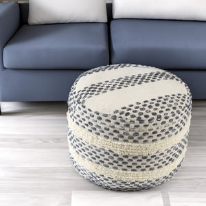 Homeroots 18" Ivory And Blue Cotton Blend Round Striped Pouf Ottoman White,Navy  551565