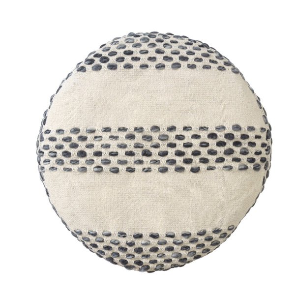 Homeroots 18" Ivory And Blue Cotton Blend Round Striped Pouf Ottoman White,Navy  551565