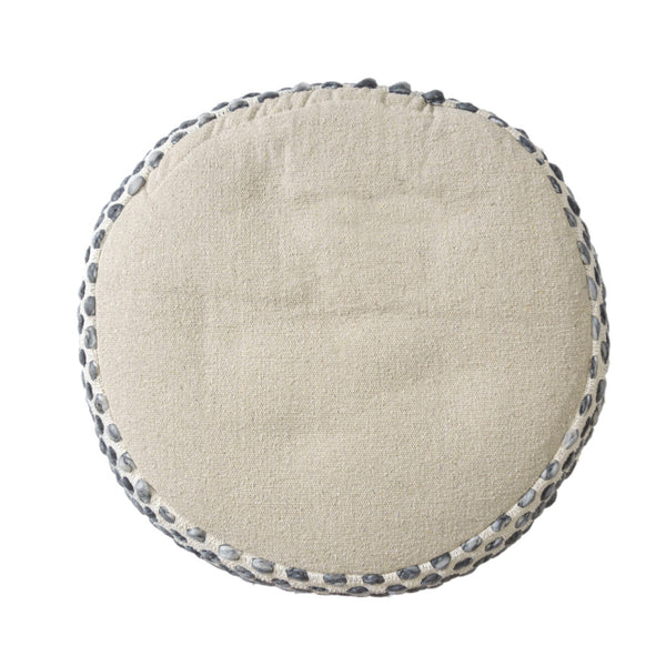 Homeroots 18" Ivory And Blue Cotton Blend Round Striped Pouf Ottoman White,Navy  551565