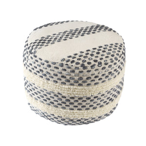 Homeroots 18" Ivory And Blue Cotton Blend Round Striped Pouf Ottoman White,Navy  551565