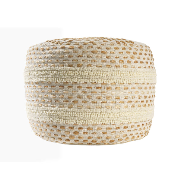 Homeroots 18" Ivory And Brown Cotton Blend Round Striped Pouf Ottoman White,Adobe  551566
