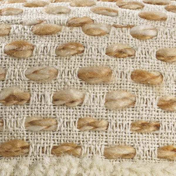 Homeroots 18" Ivory And Brown Cotton Blend Round Striped Pouf Ottoman White,Adobe  551566