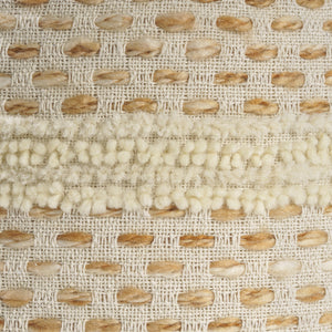 Homeroots 18" Ivory And Brown Cotton Blend Round Striped Pouf Ottoman White,Adobe  551566