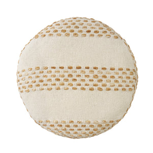 Homeroots 18" Ivory And Brown Cotton Blend Round Striped Pouf Ottoman White,Adobe  551566