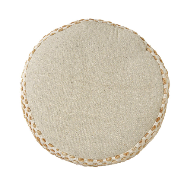 Homeroots 18" Ivory And Brown Cotton Blend Round Striped Pouf Ottoman White,Adobe  551566