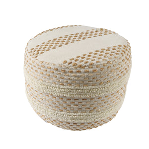Homeroots 18" Ivory And Brown Cotton Blend Round Striped Pouf Ottoman White,Adobe  551566