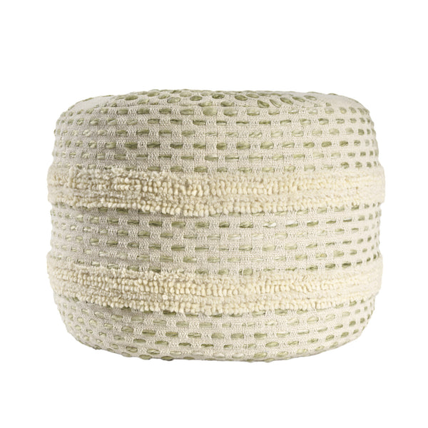 Homeroots 18" Ivory And Green Cotton Blend Round Striped Pouf Ottoman White,Sage  551567