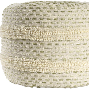 Homeroots 18" Ivory And Green Cotton Blend Round Striped Pouf Ottoman White,Sage  551567
