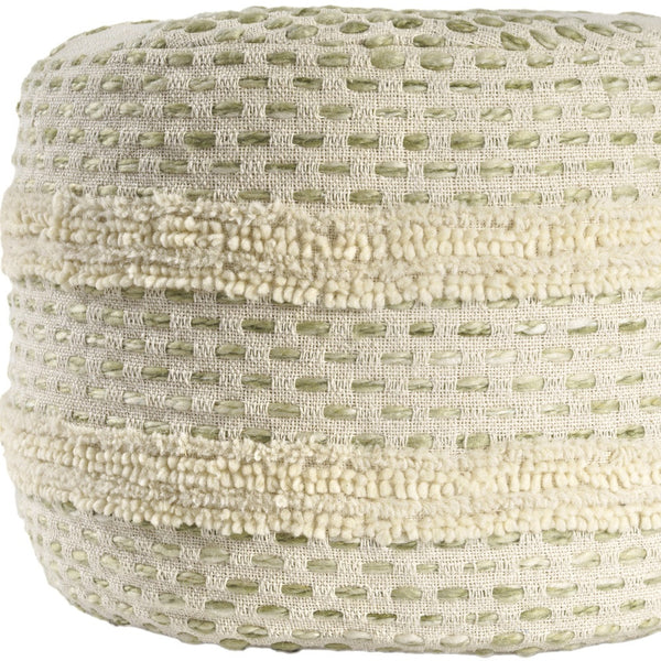 Homeroots 18" Ivory And Green Cotton Blend Round Striped Pouf Ottoman White,Sage  551567