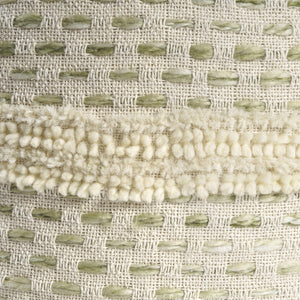 Homeroots 18" Ivory And Green Cotton Blend Round Striped Pouf Ottoman White,Sage  551567