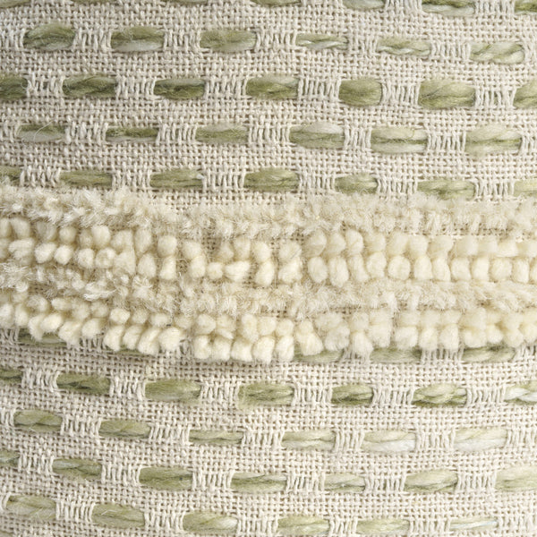 Homeroots 18" Ivory And Green Cotton Blend Round Striped Pouf Ottoman White,Sage  551567