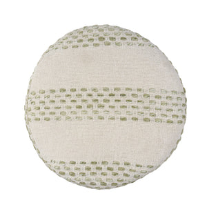 Homeroots 18" Ivory And Green Cotton Blend Round Striped Pouf Ottoman White,Sage  551567